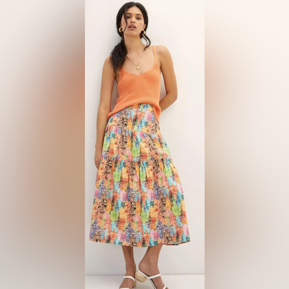 Eva Franco Anthropologie | Villa Tiered Maxi‎ Skirt Multicolor Sz 12